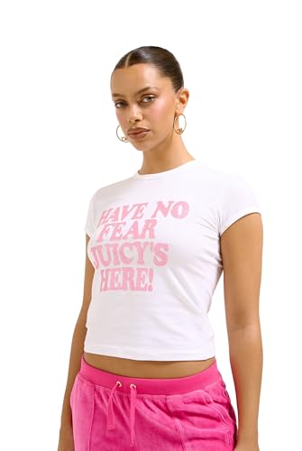 Juicy Couture Damen Have NO Fear Cap Sleeve figubetontes Print Top Oberteil versch. Farben T-Shirt, White, X-Small im Sale